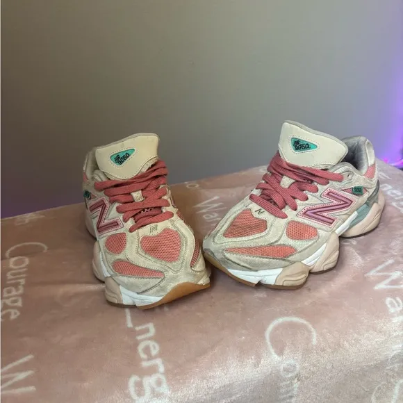 New Balance Kids' Pink and Cream Sneakers