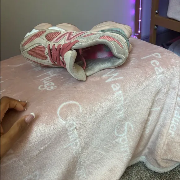 New Balance Kids' Pink and Cream Sneakers