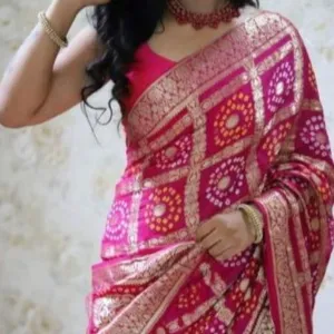 Pink Bandhej Banarasi Silk Saree