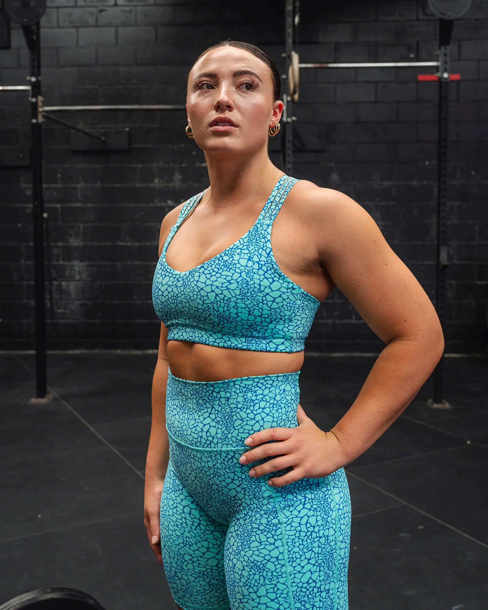 Push The Limit Sports Bra - Aquatic Awe Vitality Print