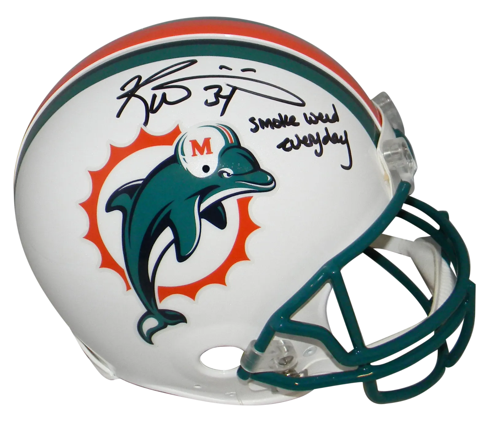 RICKY WILLIAMS SIGNED MIAMI DOLPHINS F/S PROLINE HELMET W/ SMOKE WEED EVERYDAY