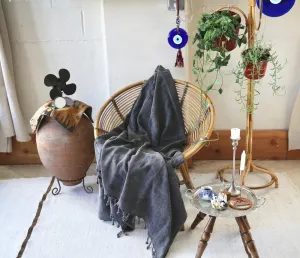 Rustic Large Pestemal Throw in Black Stone