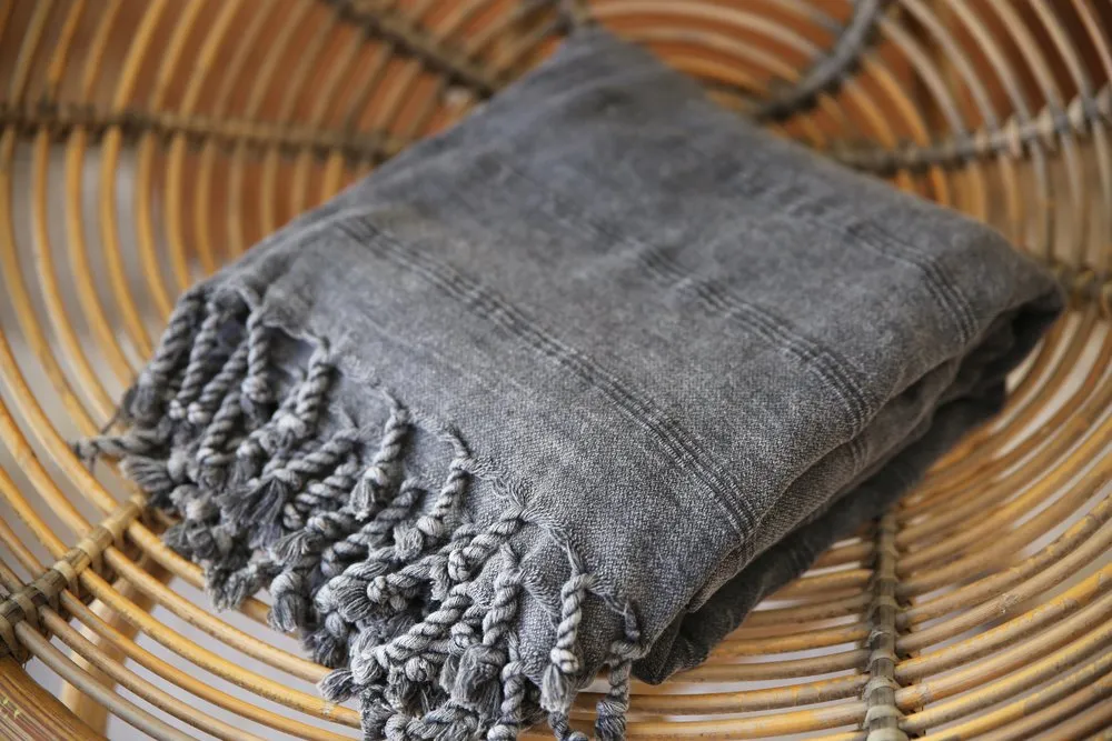 Rustic Large Pestemal Throw in Black Stone