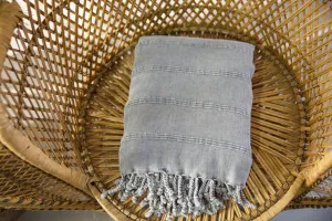 Rustic Large Pestemal Throw in Grey