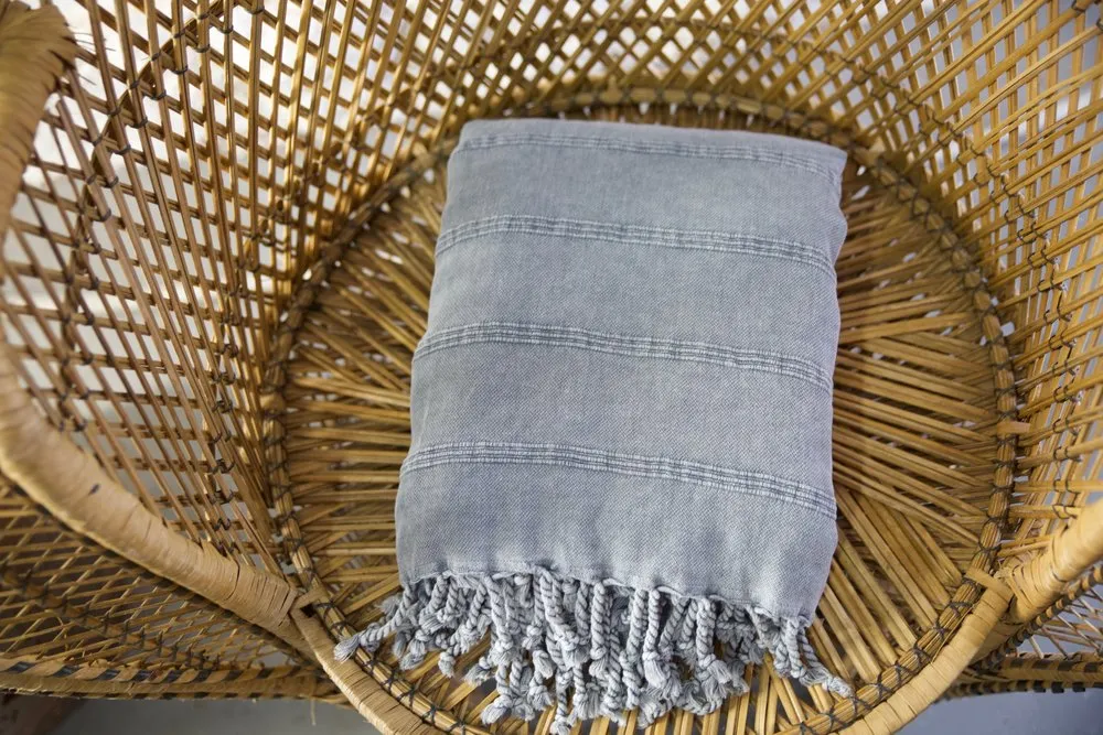 Rustic Large Pestemal Throw in Grey