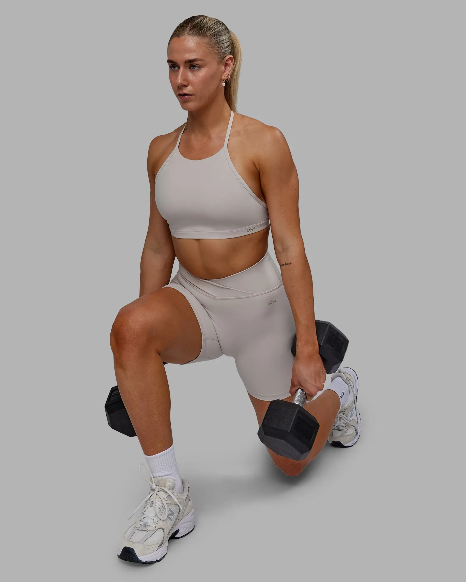 Sara Ares High Neck Sports Bra - Shale Beige
