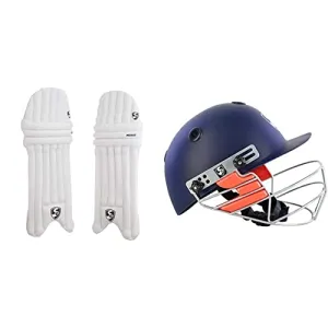SG Nexus Batting Leg Guard, Youth SG Optipro Cricket Helmet, Large, Navy Blue