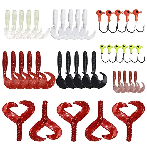 Shaddock Fishing 110 Piece Fishing Lures Tackle Kit Soft Crappie Tube Jigs Heads Hooks Fish Bass Fishing Gear Lures Kit Set (40pcs kit)