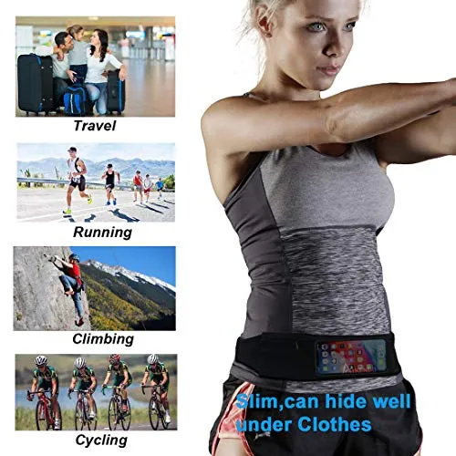 Slim Running Belt Fanny Pack Phone Holder,Fitness Workout Waist Pouch Bag for Exercise Gym Walking,Travel Money Jogging Pocket Belt Runners Gift Accessories Gear for iPhone 11 8 7 Plus XS XR (Black)