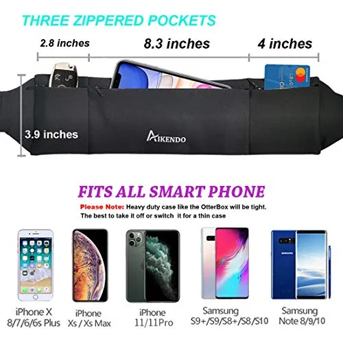 Slim Running Belt Fanny Pack Phone Holder,Fitness Workout Waist Pouch Bag for Exercise Gym Walking,Travel Money Jogging Pocket Belt Runners Gift Accessories Gear for iPhone 11 8 7 Plus XS XR (Black)