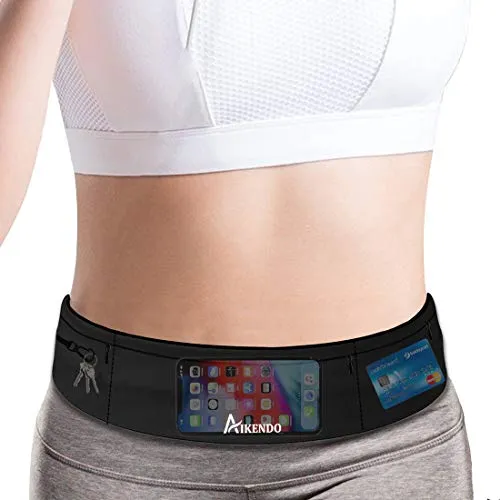 Slim Running Belt Fanny Pack Phone Holder,Fitness Workout Waist Pouch Bag for Exercise Gym Walking,Travel Money Jogging Pocket Belt Runners Gift Accessories Gear for iPhone 11 8 7 Plus XS XR (Black)