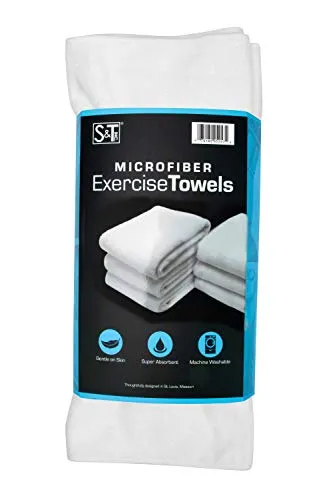 STS Microfiber Fitness Exercise Towels, 6 Pack, 16-Inch x 27-Inch, White