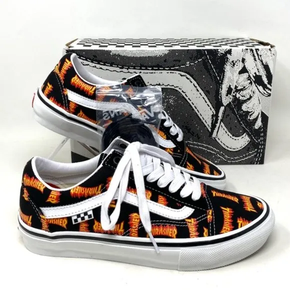 VANS x Thrasher Old Skool Skate Low Top Black Canvas Men’s Sneakers VN0005W0BML