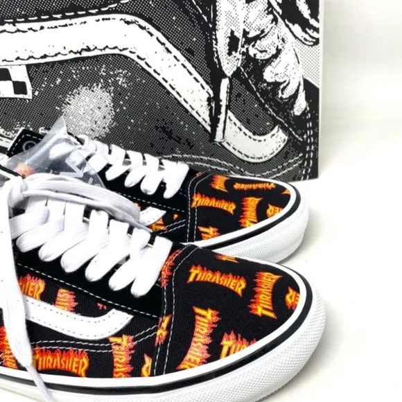 VANS x Thrasher Old Skool Skate Low Top Black Canvas Men’s Sneakers VN0005W0BML