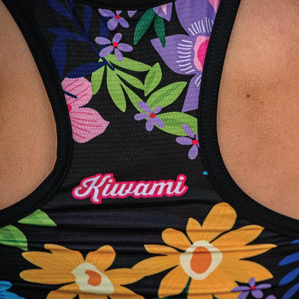 WOMEN'S RUNNING SINGLET TOP BLACK FLOWERS