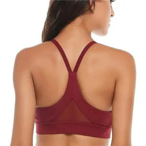 WOMENS Strappy Sports Bra Mesh Open Back Sports Bra for Workout Yoga Gym Red