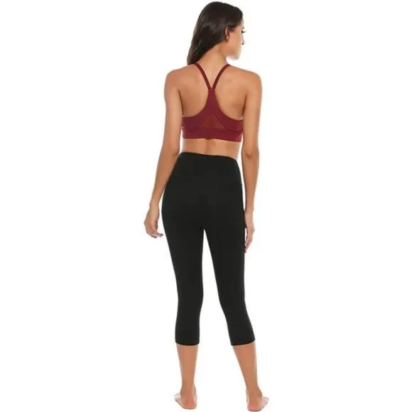 WOMENS Strappy Sports Bra Mesh Open Back Sports Bra for Workout Yoga Gym Red