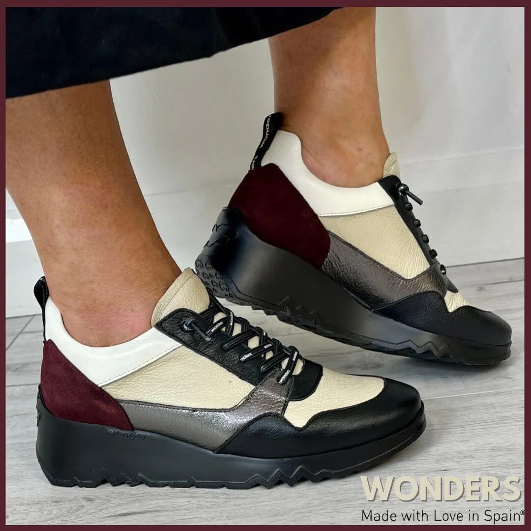 Wonders Black Leather Raised Sole Sneakers