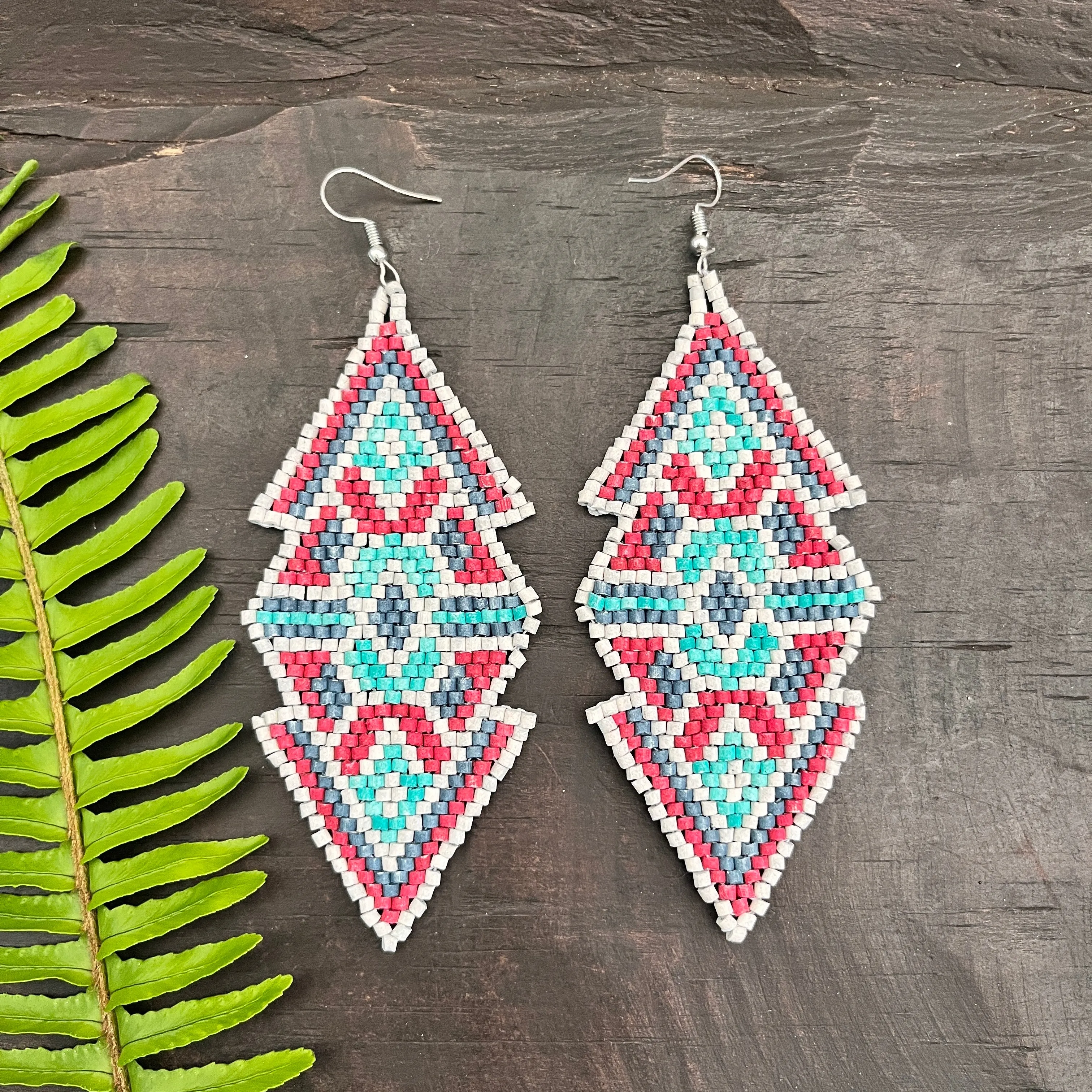 Woven Earrings in Natural Stone Boho Chic Design