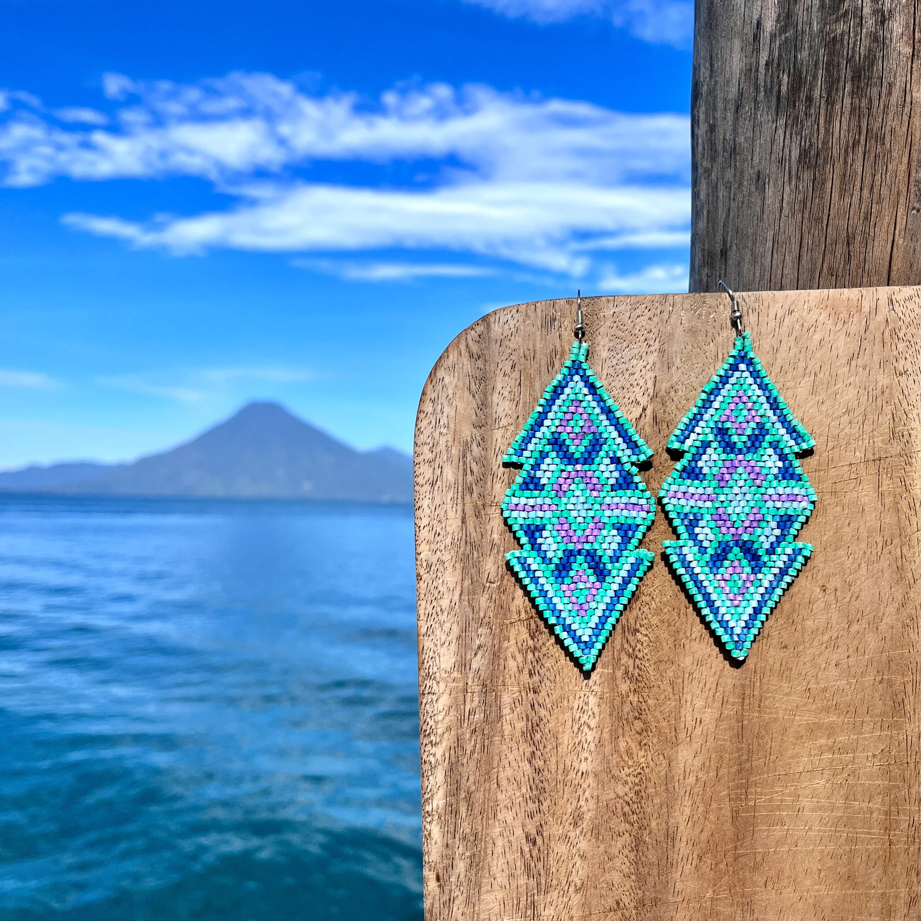 Woven Earrings in Natural Stone Boho Chic Design